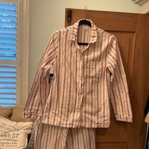 Garnet Hill Women’s Pajama Set - Cream and Red Stripes size XS